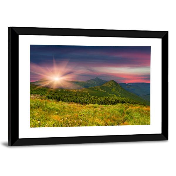 Sunrise Above Mountains Canvas Wall Art-5 Horizontal-Gallery Wrap-22" x 12"-Tiaracle