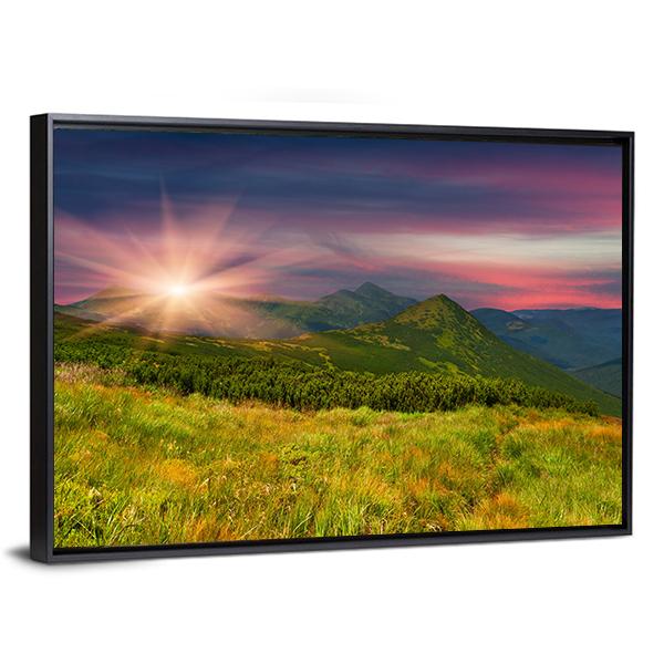Sunrise Above Mountains Canvas Wall Art-5 Horizontal-Gallery Wrap-22" x 12"-Tiaracle