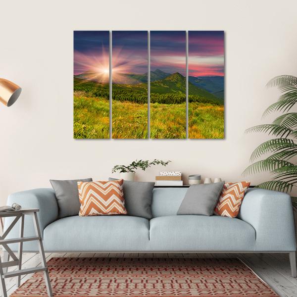 Sunrise Above Mountains Canvas Wall Art-4 Horizontal-Gallery Wrap-34" x 24"-Tiaracle