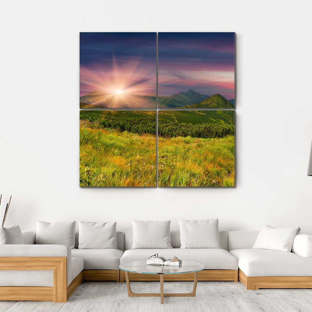 Sunrise Above Mountains Canvas Wall Art-4 Square-Gallery Wrap-17" x 17"-Tiaracle