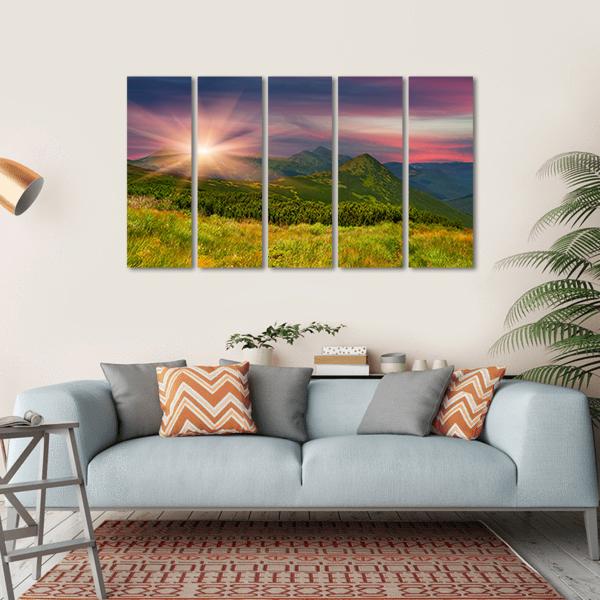 Sunrise Above Mountains Canvas Wall Art-5 Horizontal-Gallery Wrap-22" x 12"-Tiaracle