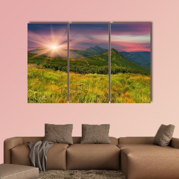Sunrise Above Mountains Canvas Wall Art-3 Horizontal-Gallery Wrap-37" x 24"-Tiaracle