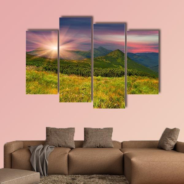Sunrise Above Mountains Canvas Wall Art-4 Pop-Gallery Wrap-50&quot; x 32&quot;-Tiaracle