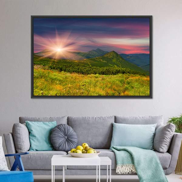 Sunrise Above Mountains Canvas Wall Art-3 Horizontal-Gallery Wrap-25" x 16"-Tiaracle