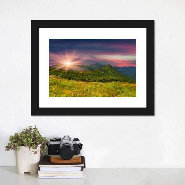Sunrise Above Mountains Canvas Wall Art-1 Piece-Framed Print-20" x 16"-Tiaracle