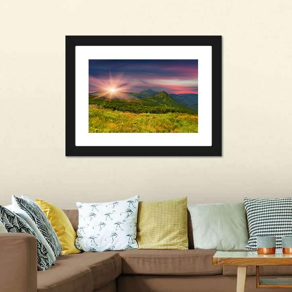 Sunrise Above Mountains Canvas Wall Art-3 Horizontal-Gallery Wrap-25&quot; x 16&quot;-Tiaracle