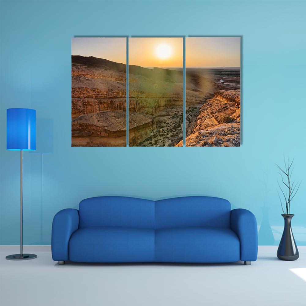 Sunrise Above Tamerza Canyon Canvas Wall Art-3 Horizontal-Gallery Wrap-37" x 24"-Tiaracle