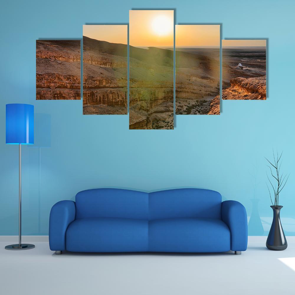 Sunrise Above Tamerza Canyon Canvas Wall Art-3 Horizontal-Gallery Wrap-37" x 24"-Tiaracle