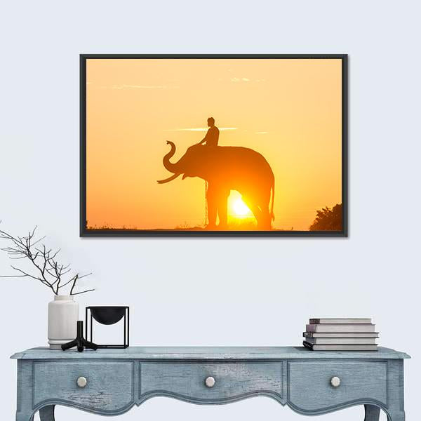 Sunrise Action Of Thai Elephant Canvas Wall Art-1 Piece-Floating Frame-24" x 16"-Tiaracle