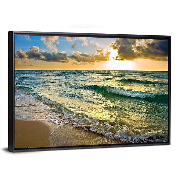 Sunrise at Atlantic Ocean Coast near Florida USA Canvas Wall Art-3 Horizontal-Gallery Wrap-25" x 16"-Tiaracle