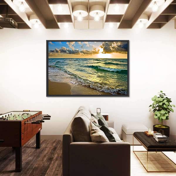 Sunrise at Atlantic Ocean Coast near Florida USA Canvas Wall Art-3 Horizontal-Gallery Wrap-25" x 16"-Tiaracle