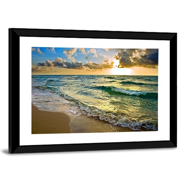 Sunrise at Atlantic Ocean Coast near Florida USA Canvas Wall Art-3 Horizontal-Gallery Wrap-25" x 16"-Tiaracle