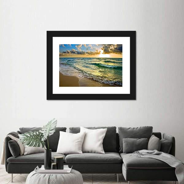 Sunrise at Atlantic Ocean Coast near Florida USA Canvas Wall Art-3 Horizontal-Gallery Wrap-25" x 16"-Tiaracle