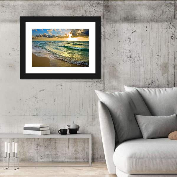 Sunrise at Atlantic Ocean Coast near Florida USA Canvas Wall Art-3 Horizontal-Gallery Wrap-25" x 16"-Tiaracle