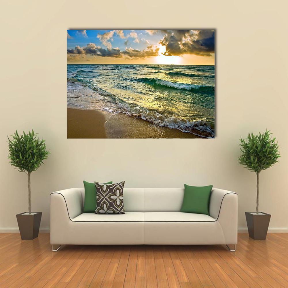 Sunrise at Atlantic Ocean Coast near Florida USA Canvas Wall Art-4 Horizontal-Gallery Wrap-34" x 24"-Tiaracle