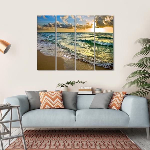 Sunrise at Atlantic Ocean Coast near Florida USA Canvas Wall Art-4 Horizontal-Gallery Wrap-34" x 24"-Tiaracle