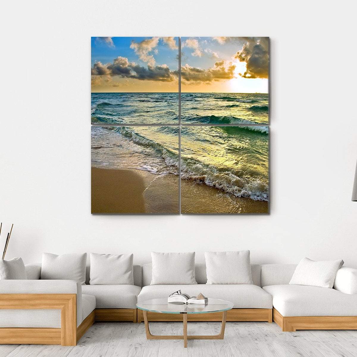 Sunrise at Atlantic Ocean Coast near Florida USA Canvas Wall Art-4 Square-Gallery Wrap-17" x 17"-Tiaracle