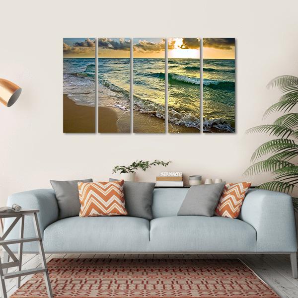 Sunrise at Atlantic Ocean Coast near Florida USA Canvas Wall Art-5 Horizontal-Gallery Wrap-22" x 12"-Tiaracle