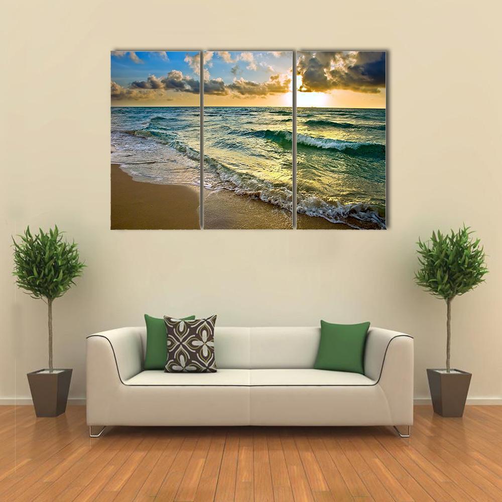 Sunrise at Atlantic Ocean Coast near Florida USA Canvas Wall Art-3 Horizontal-Gallery Wrap-37" x 24"-Tiaracle