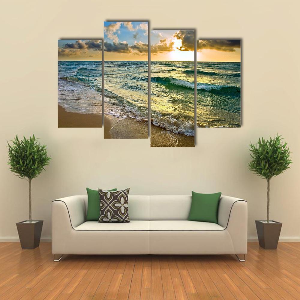 Sunrise at Atlantic Ocean Coast near Florida USA Canvas Wall Art-4 Pop-Gallery Wrap-50" x 32"-Tiaracle