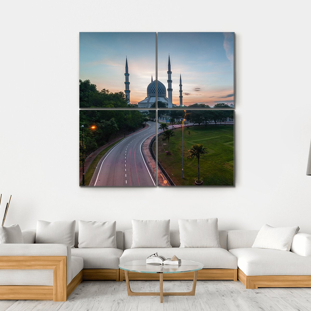 Sunrise At Blue Mosque Shah Alam Malaysia Canvas Wall Art-4 Square-Gallery Wrap-17" x 17"-Tiaracle