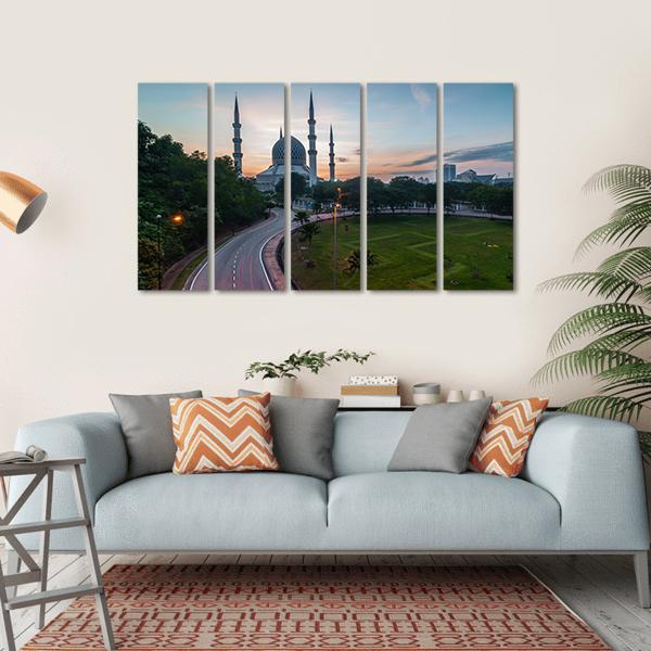 Sunrise At Blue Mosque Shah Alam Malaysia Canvas Wall Art-5 Horizontal-Gallery Wrap-22" x 12"-Tiaracle