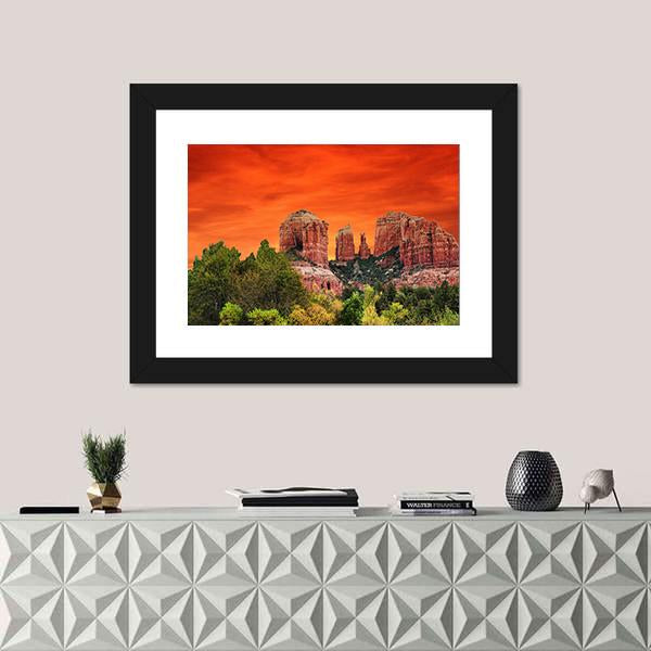 Sunrise At Cathedral Rock Sedona Arizona Canvas Wall Art-1 Piece-Framed Print-20" x 16"-Tiaracle