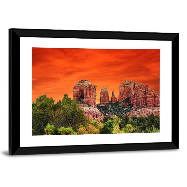 Sunrise At Cathedral Rock Sedona Arizona Canvas Wall Art-3 Horizontal-Gallery Wrap-25" x 16"-Tiaracle