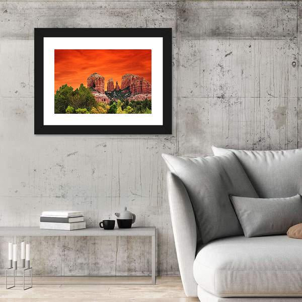 Sunrise At Cathedral Rock Sedona Arizona Canvas Wall Art-3 Horizontal-Gallery Wrap-25" x 16"-Tiaracle