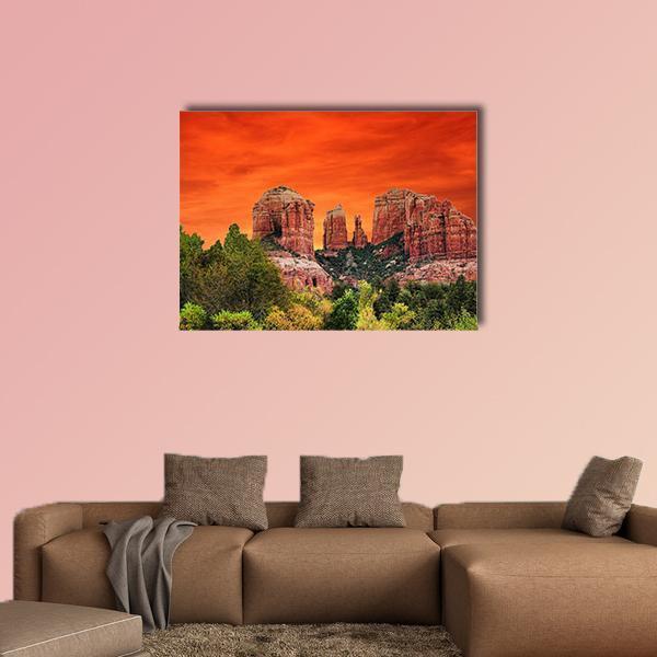 Sunrise With Bright Red Sky On Sea Canvas Wall Art - Tiaracle