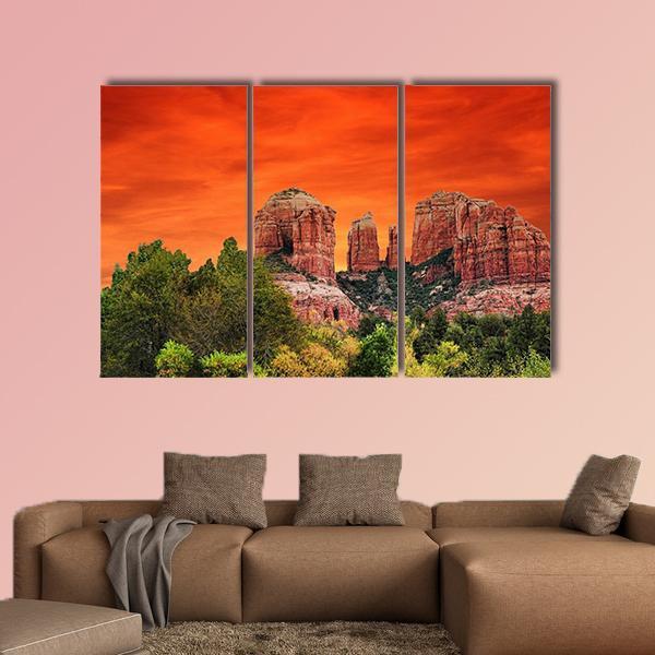Sunrise At Cathedral Rock Sedona Arizona Canvas Wall Art-3 Horizontal-Gallery Wrap-37" x 24"-Tiaracle