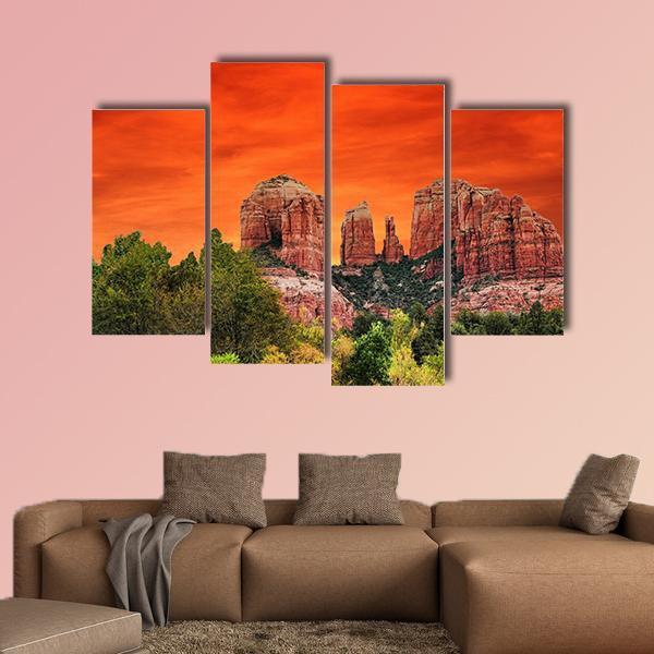 Sunrise At Cathedral Rock Sedona Arizona Canvas Wall Art-4 Pop-Gallery Wrap-50" x 32"-Tiaracle