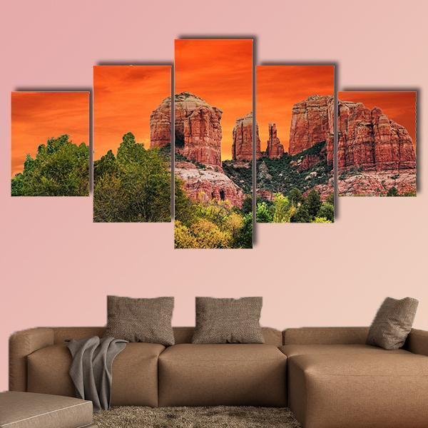 Sunrise At Cathedral Rock Sedona Arizona Canvas Wall Art-5 Star-Gallery Wrap-62" x 32"-Tiaracle