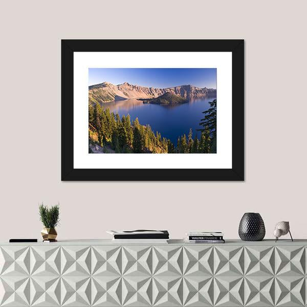 Sunrise At Crater Lake Volcano In Oregon Canvas Wall Art-1 Piece-Framed Print-20" x 16"-Tiaracle