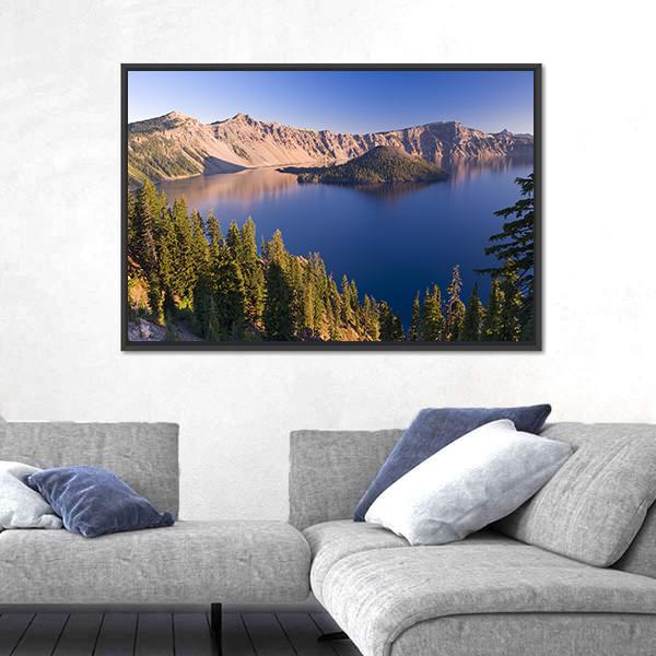 Sunrise At Crater Lake Volcano In Oregon Canvas Wall Art-3 Horizontal-Gallery Wrap-25" x 16"-Tiaracle