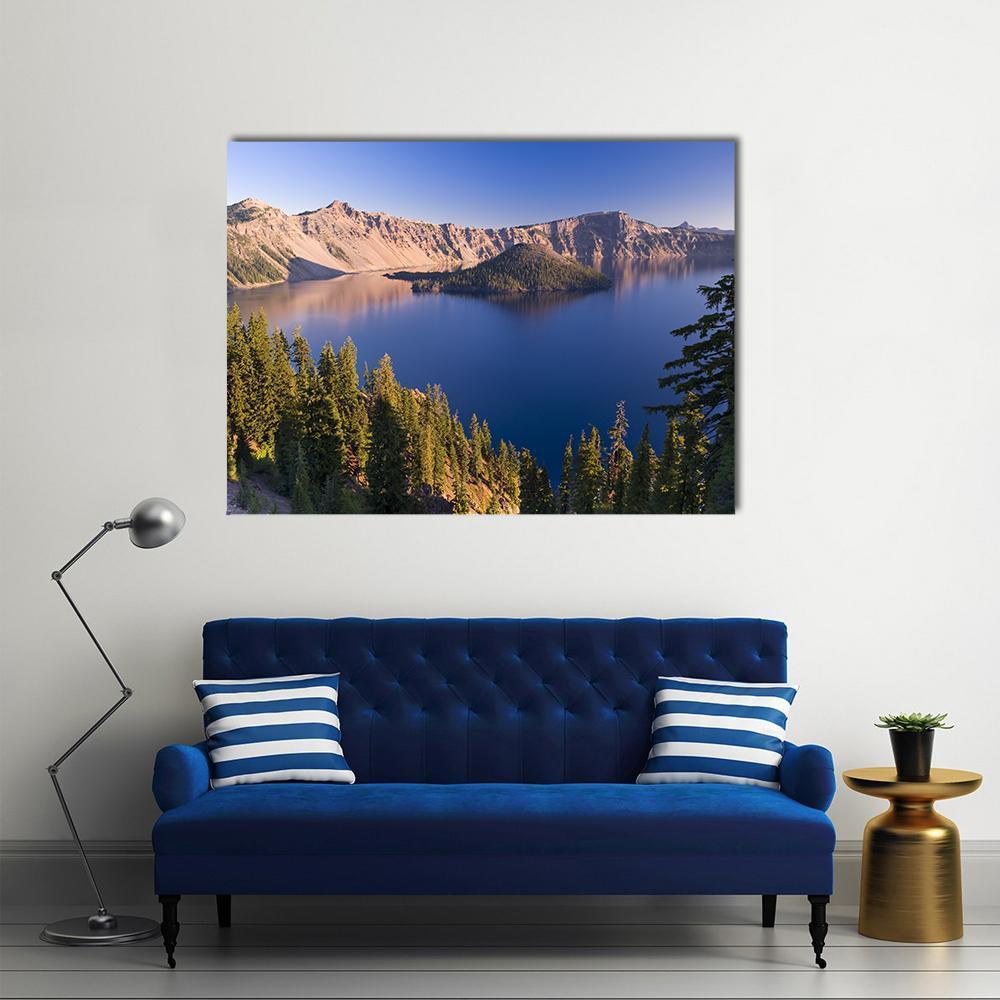 Sunrise At Crater Lake Volcano In Oregon Canvas Wall Art-1 Piece-Gallery Wrap-48" x 32"-Tiaracle