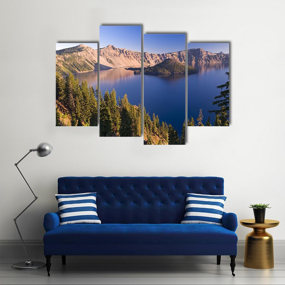 Sunrise At Crater Lake Volcano In Oregon Canvas Wall Art-4 Pop-Gallery Wrap-50" x 32"-Tiaracle