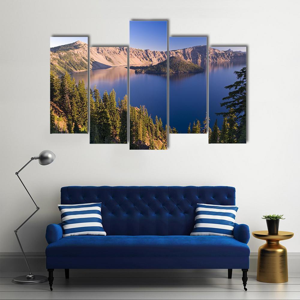 Sunrise At Crater Lake Volcano In Oregon Canvas Wall Art-5 Pop-Gallery Wrap-47" x 32"-Tiaracle