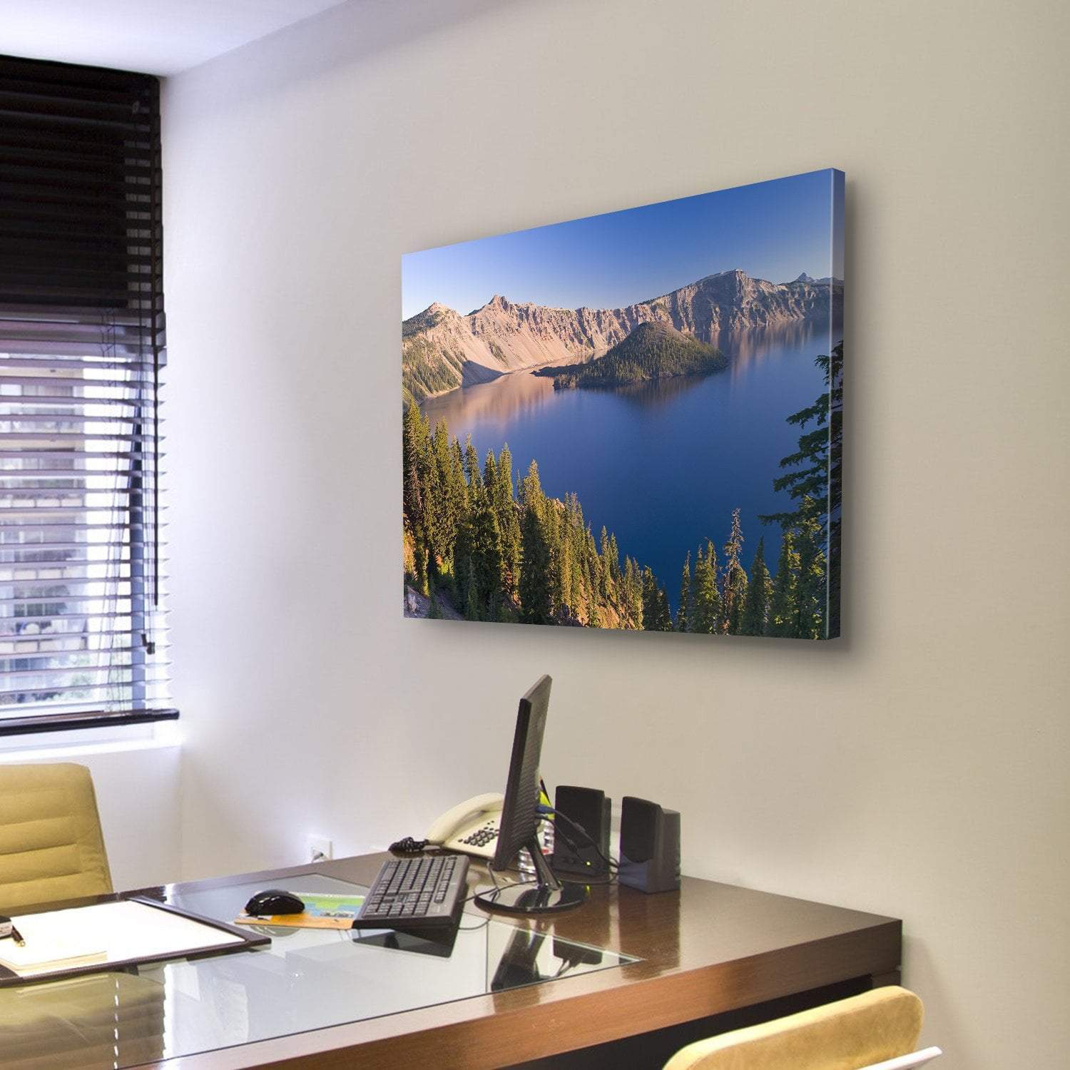 Sunrise At Crater Lake Volcano In Oregon Canvas Wall Art-3 Horizontal-Gallery Wrap-25" x 16"-Tiaracle