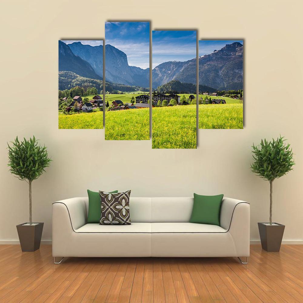 Sunrise At Gosau In Alps Austria Canvas Wall Art-4 Pop-Gallery Wrap-50" x 32"-Tiaracle