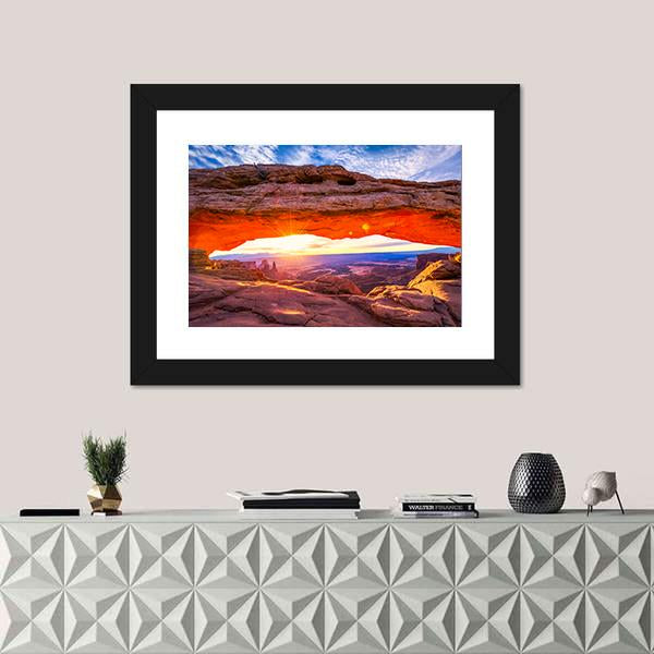 Sunrise At Iconic Mesa Arch Canvas Wall Art-1 Piece-Framed Print-20" x 16"-Tiaracle
