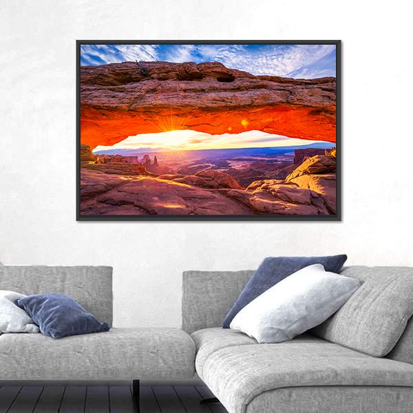 Sunrise At Iconic Mesa Arch Canvas Wall Art-3 Horizontal-Gallery Wrap-25" x 16"-Tiaracle