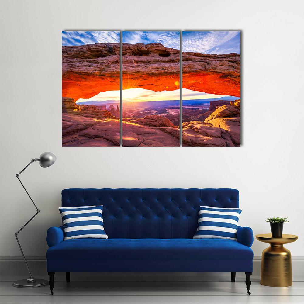 Sunrise At Iconic Mesa Arch Canvas Wall Art-3 Horizontal-Gallery Wrap-37" x 24"-Tiaracle