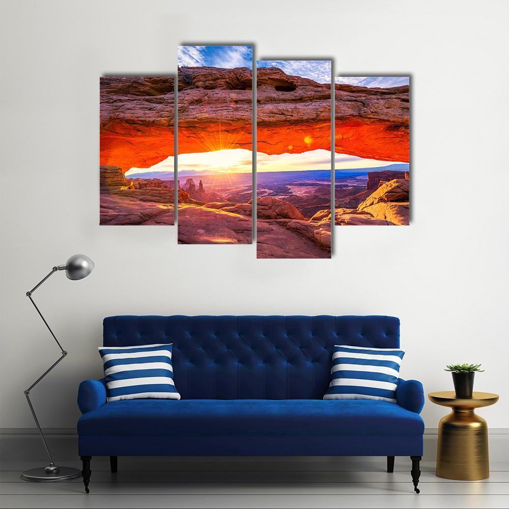 Sunrise At Iconic Mesa Arch Canvas Wall Art-4 Pop-Gallery Wrap-50" x 32"-Tiaracle