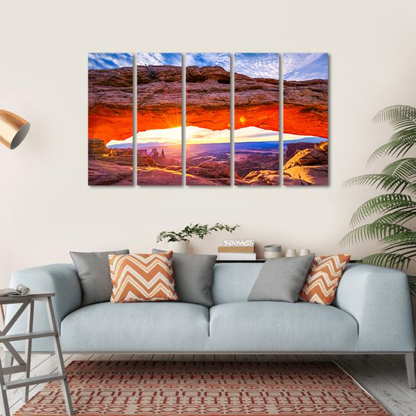 Sunrise At Iconic Mesa Arch Canvas Wall Art-5 Horizontal-Gallery Wrap-22" x 12"-Tiaracle
