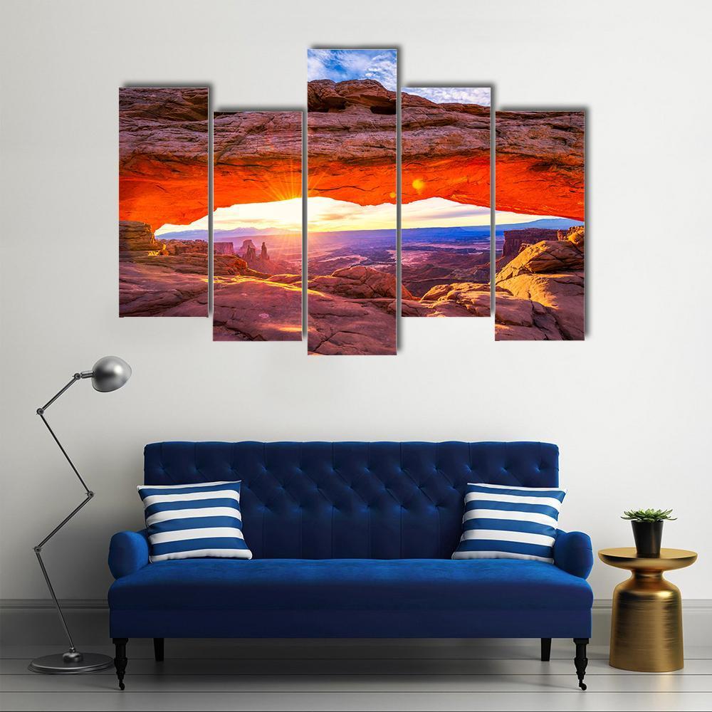 Sunrise At Iconic Mesa Arch Canvas Wall Art-5 Pop-Gallery Wrap-47" x 32"-Tiaracle