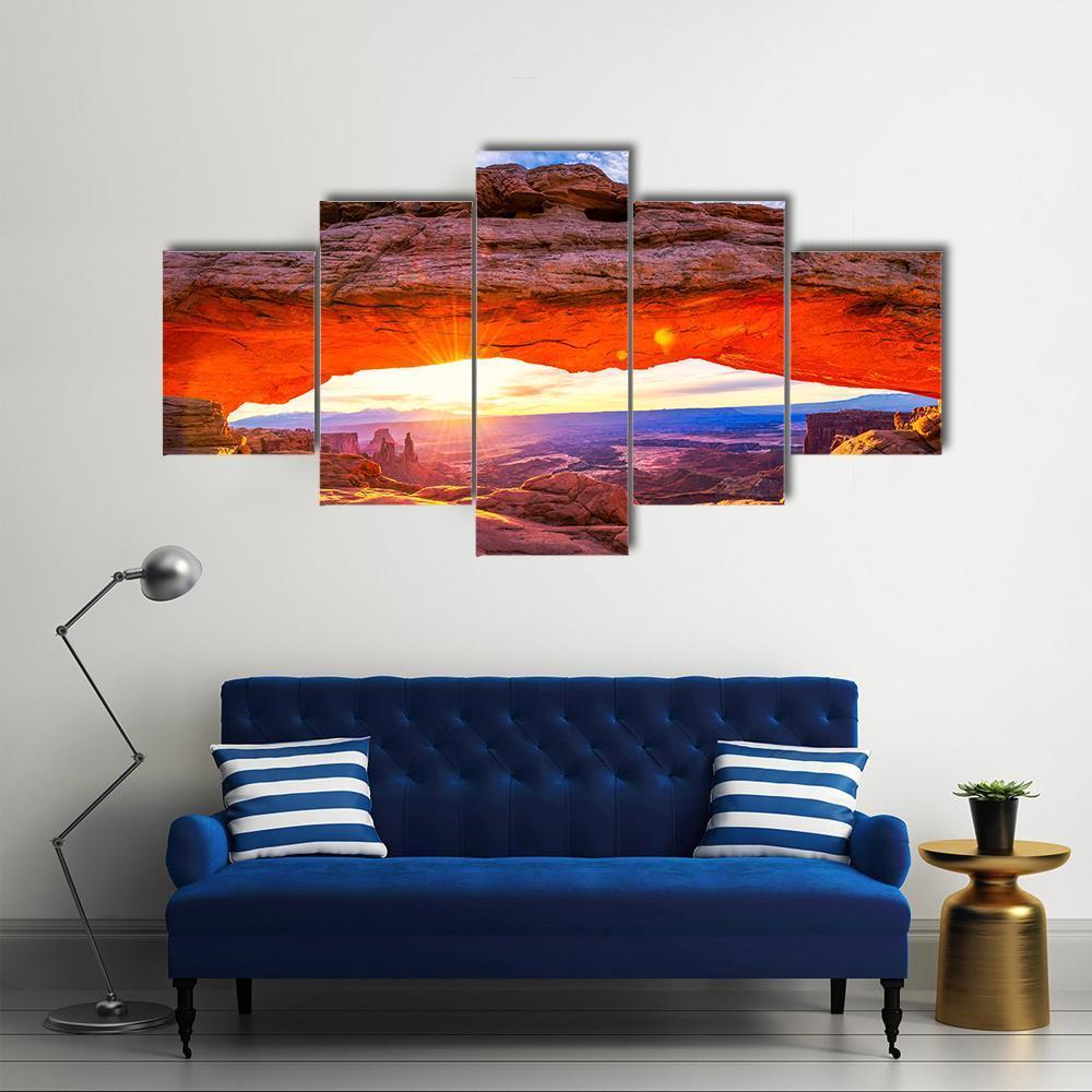 Sunrise At Iconic Mesa Arch Canvas Wall Art-5 Star-Gallery Wrap-62" x 32"-Tiaracle