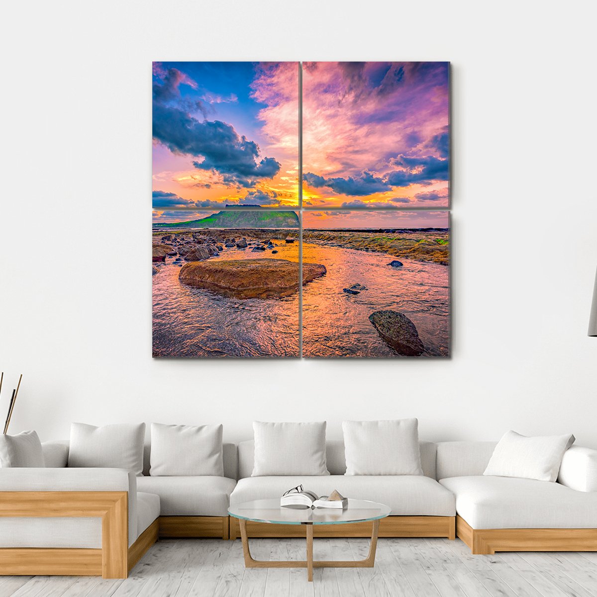 Sunrise At Jeju Island South Korea Canvas Wall Art-4 Square-Gallery Wrap-17" x 17"-Tiaracle
