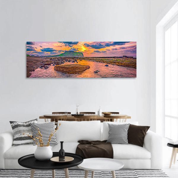 Sunrise At Jeju Island South Korea Panoramic Canvas Wall Art-3 Piece-25" x 08"-Tiaracle
