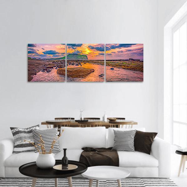 Sunrise At Jeju Island South Korea Panoramic Canvas Wall Art-3 Piece-25" x 08"-Tiaracle